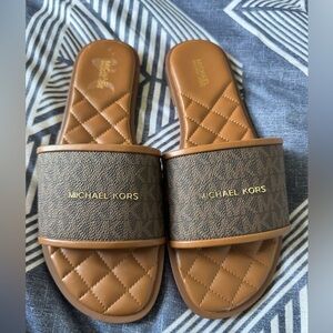 Michael Kors Dark Brown Quilted Slides
 Size 8 1/2 M